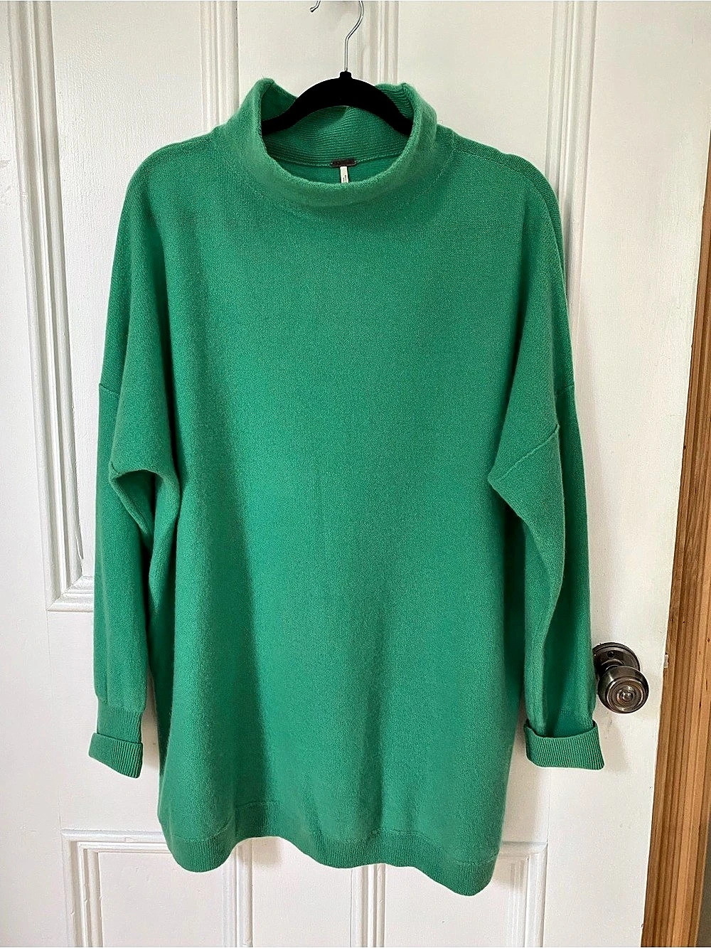 Free People 100% Cashmere Green Mock Neck Sweater